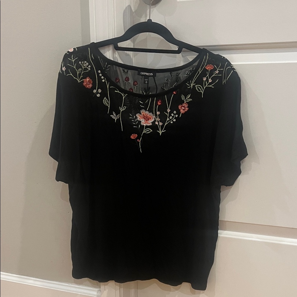 Black Floral Embroidered Women's Top